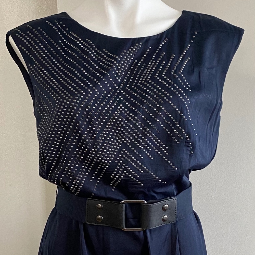 BCBG MAXAZRIA Runway Navy Metal Studded Dress